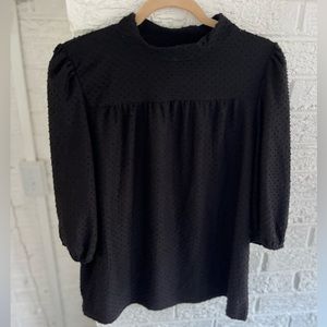Black textured mock turtle neck balloon short sleeve top
